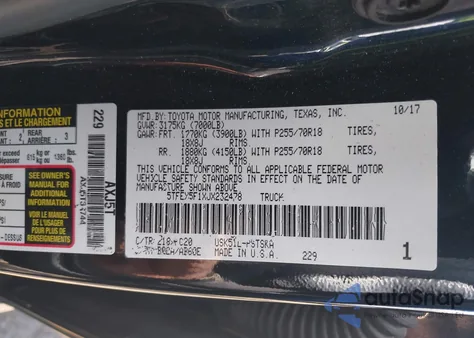 2018 Toyota Tundra Sr5 5.7L V8 from USA, damaged, VIN 5TFEY5F1XJX232478